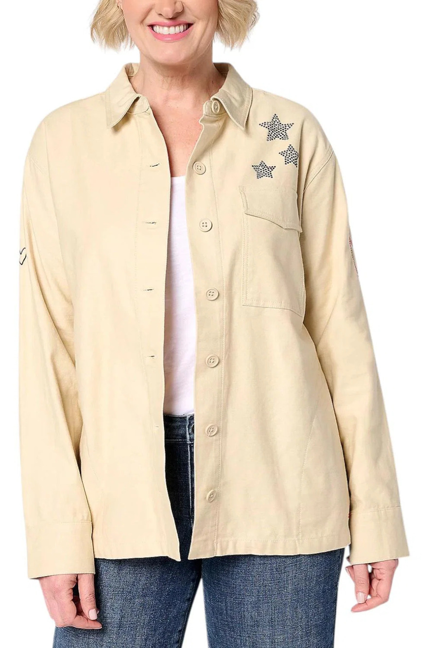 Peace Love World Love Unites Us Cotton Utility Jacket Taupe Sand - Regular